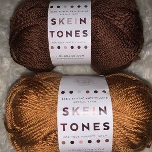 2 Lion Brand Basic Stitch Anti-Pilling Yarn-Skein Tones Honey & Mahogany 185 yds